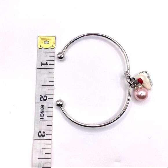 Silver cake and pearl charm cuff bracelet - Picture 3 of 3